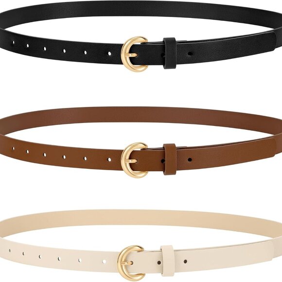 Women Skinny Leather Belt 0.74" Width Gold Buckle Multi-Color Fashion Accessory - Picture 1 of 7